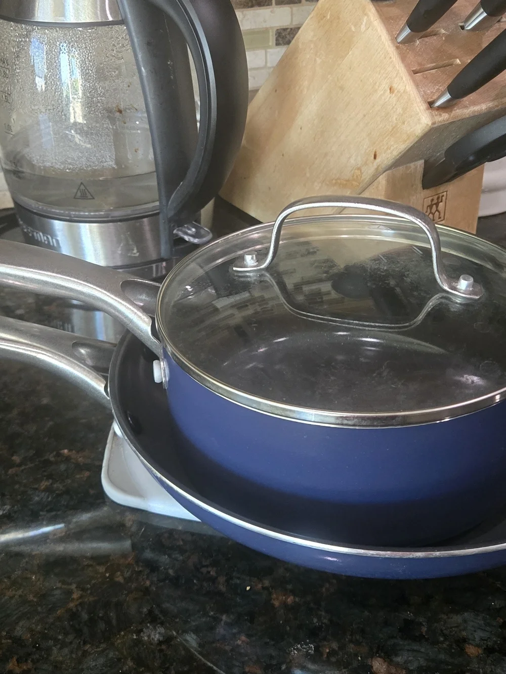 Blue Nonstick Saucepan with Glass Lid - Home Kitchen Cookware